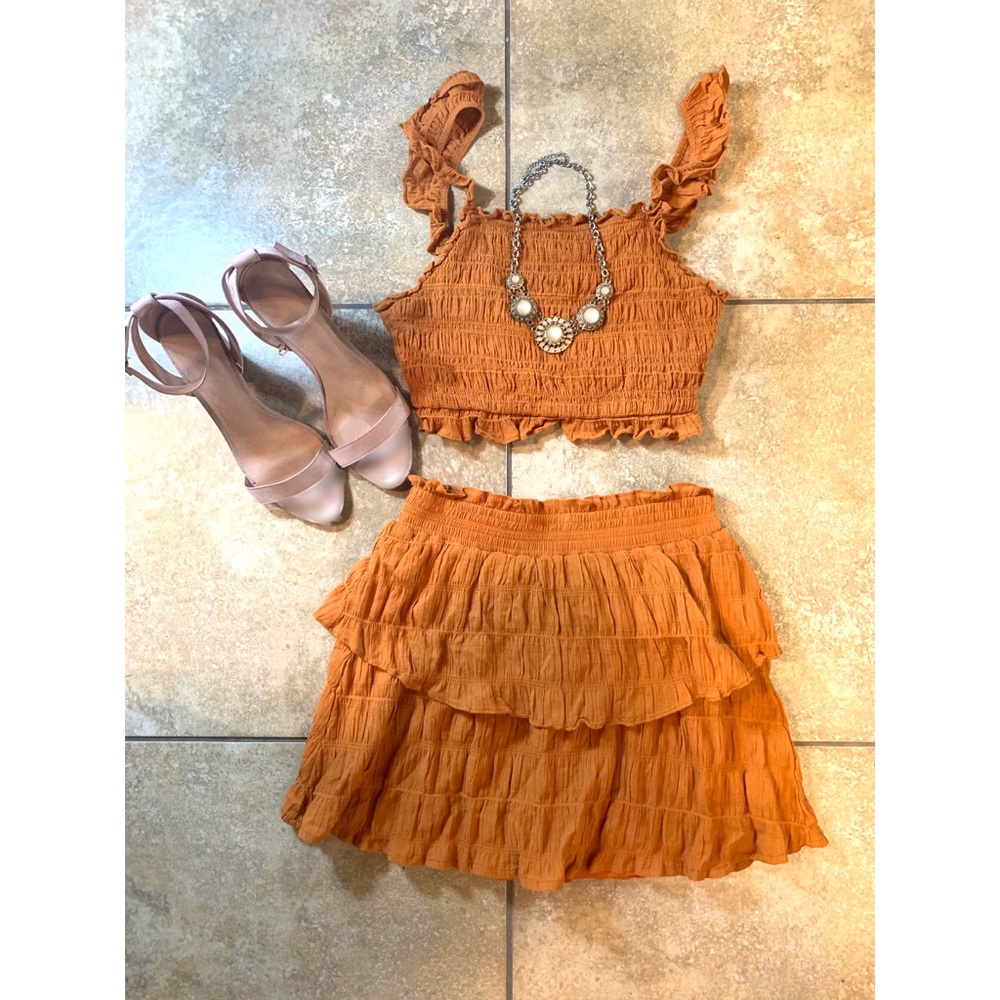 Two-Piece Rust Ruffled Set